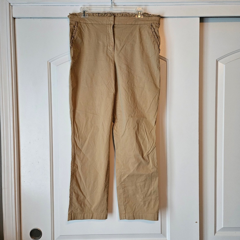 J Crew‎ Chino Pants Womens 12T Tan Ruffle Khaki Straight Ruffle Office Work